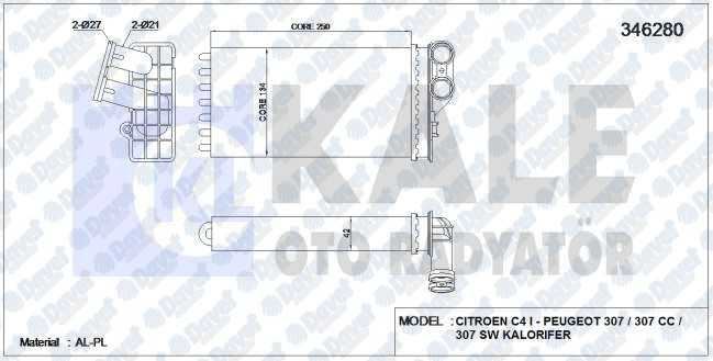 KALE 346280 Kalorifer Radyatoru Peugeot C4 I - 307 / 307 Cc / 307 Sw (Al/Mknk)